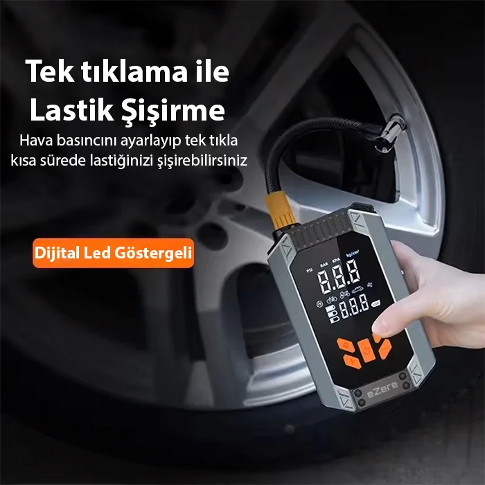 EZERE ST-9632D Taşınabilir Araç Lastik Şişirme Ve Starter Akü Takviye Seti-(5775) - Siyah