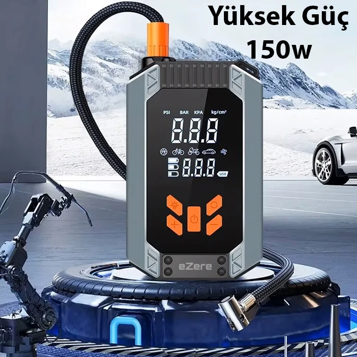 EZERE ST-9632D Taşınabilir Araç Lastik Şişirme Ve Starter Akü Takviye Seti-(5775) - Siyah