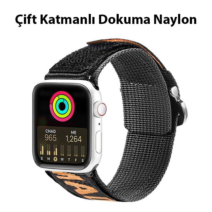 Dux Ducis Apple Watch 42/44/45MM için Kayış Kordon Lylon Loop-(5775) - Yeşil-Sarı