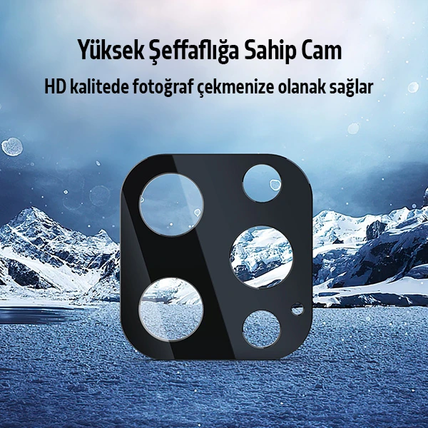 İPhone 12 Pro Max 2İN1 Full Glue Tempered Cam Ekran Koruyucu +Kamera Lens Set-(5775) - Siyah