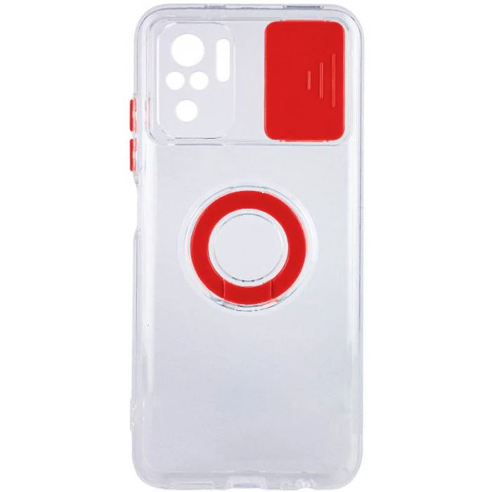 Ally Xiaomi Redmi Note 10 - 10s Kılıf Sürgülü Kamera Lens Korumalı Yüzük Standlı Silikon Kılıf-(5775) - Siyah