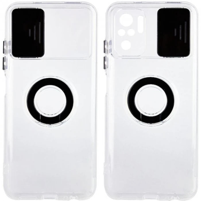 Ally Xiaomi Redmi Note 10 - 10s Kılıf Sürgülü Kamera Lens Korumalı Yüzük Standlı Silikon Kılıf-(5775) - Siyah
