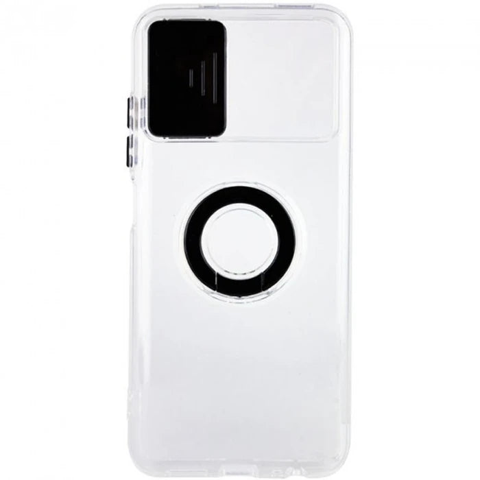 Ally Xiaomi Redmi Note 10 - 10s Kılıf Sürgülü Kamera Lens Korumalı Yüzük Standlı Silikon Kılıf-(5775) - Siyah