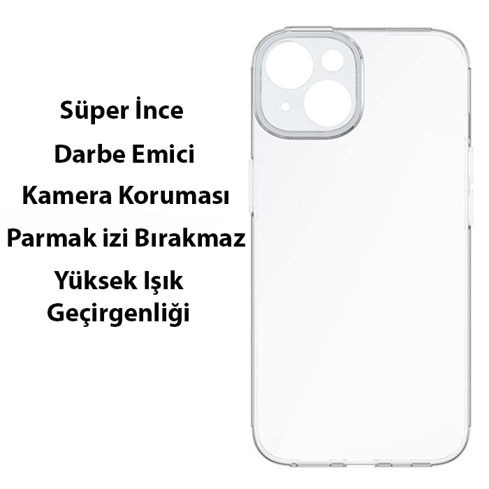 Baseus Simple Case iPhone 14 6.1 Kamera Korumalı İnce Silikon Şeffaf Kılıf-(5775) - Şeffaf 2