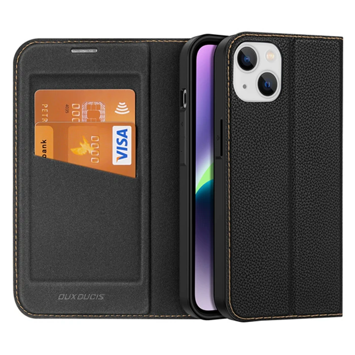 Dux Ducis iPhone 14 Plus 6.7 Kılıf Skin X PU Deri Manyetik Kapaklı Kılıf Magnetic Folio Case-(5775) - Siyah
