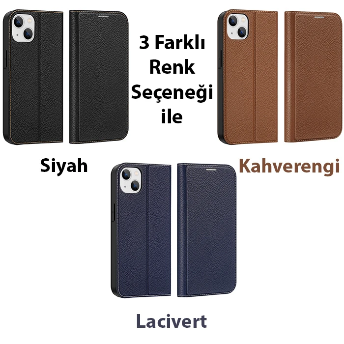 Dux Ducis iPhone 14 Plus 6.7 Kılıf Skin X PU Deri Manyetik Kapaklı Kılıf Magnetic Folio Case-(5775) - Lacivert