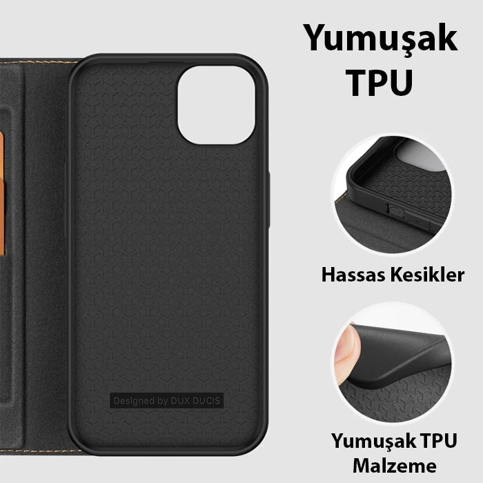 Dux Ducis iPhone 14 Plus 6.7 Kılıf Skin X PU Deri Manyetik Kapaklı Kılıf Magnetic Folio Case-(5775) - Siyah
