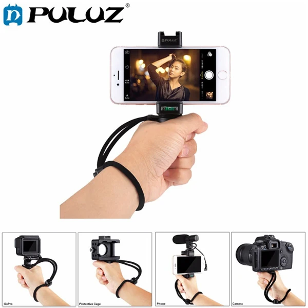 PULUZ Video Grip Telefon Elde Tutucu+ Bileklik Tripod Adaptörü-(5775) - Siyah