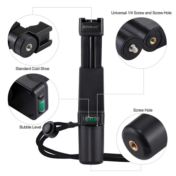 PULUZ Video Grip Telefon Elde Tutucu+ Bileklik Tripod Adaptörü-(5775) - Siyah
