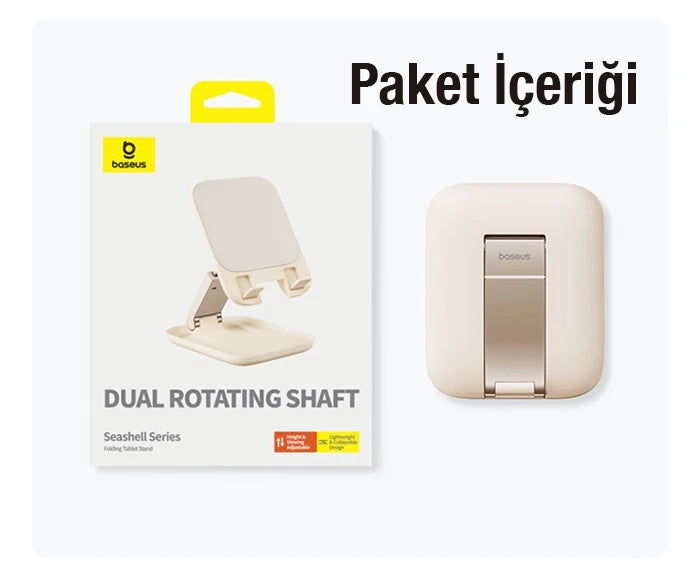 Baseus Seashell Ayarlanabilir Yükseklik Katlanabilir Tablet Standı-(5775) - Krem