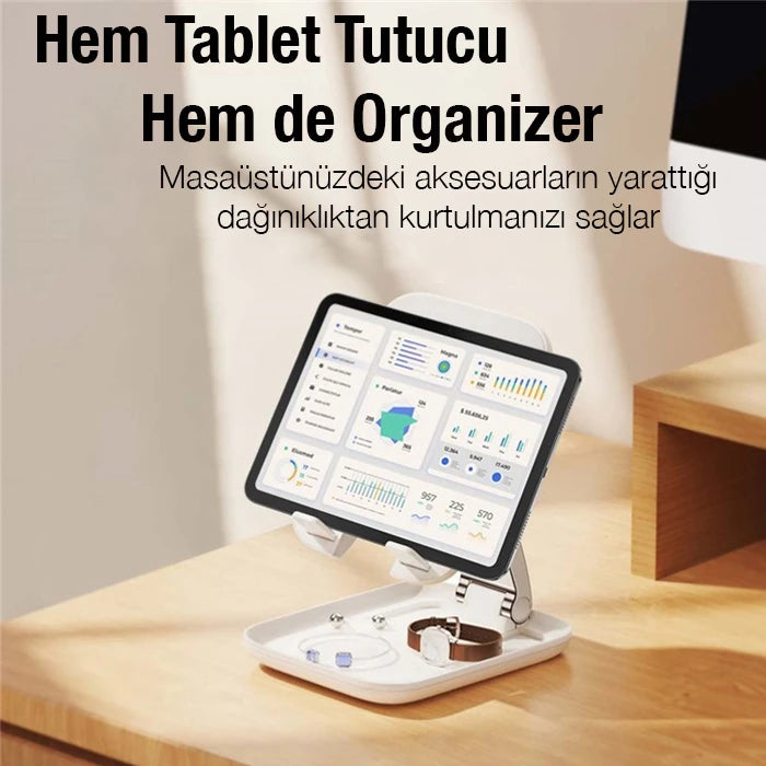 Baseus Seashell Ayarlanabilir Yükseklik Katlanabilir Tablet Standı-(5775) - Krem