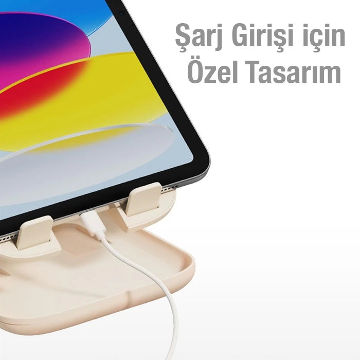 Baseus Seashell Ayarlanabilir Yükseklik Katlanabilir Tablet Standı-(5775) - Krem
