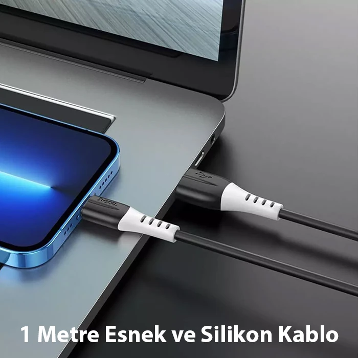 HOCO X82 iPhone Lightning to USB 2.4A Silikon Data ve Şarj Kablosu-(5775) - Siyah
