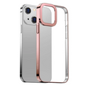 Baseus Glitter iPhone 13 6.1inç Kılıf Renkli Kenar Şeffaf Silikon-(5775) - Pembe
