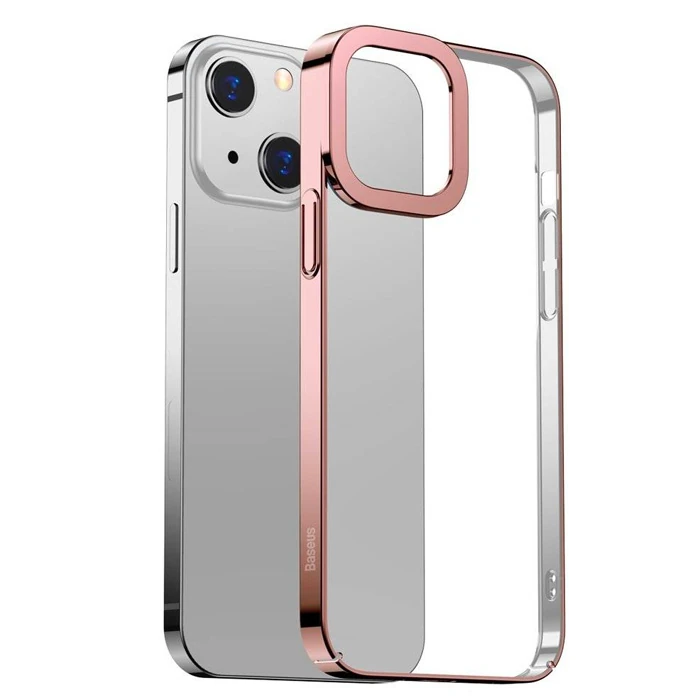 Baseus Glitter iPhone 13 6.1inç Kılıf Renkli Kenar Şeffaf Silikon-(5775) - Pembe