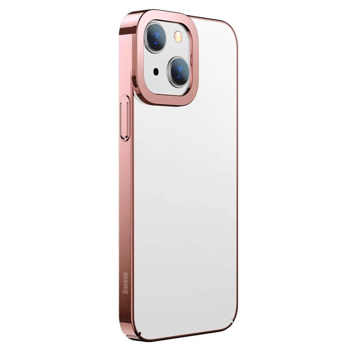 Baseus Glitter iPhone 13 6.1inç Kılıf Renkli Kenar Şeffaf Silikon-(5775) - Pembe
