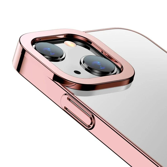 Baseus Glitter iPhone 13 6.1inç Kılıf Renkli Kenar Şeffaf Silikon-(5775) - Pembe