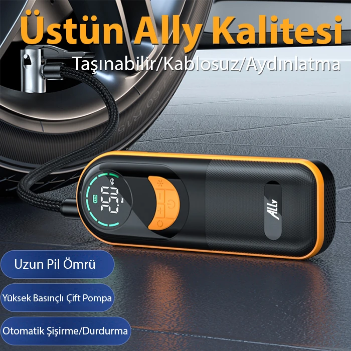 ALLY ST-5520 Dijital Basınç Göstergeli Oto Lastik Şişirme Pompası Hava Kompresörü-(5775) - Siyah