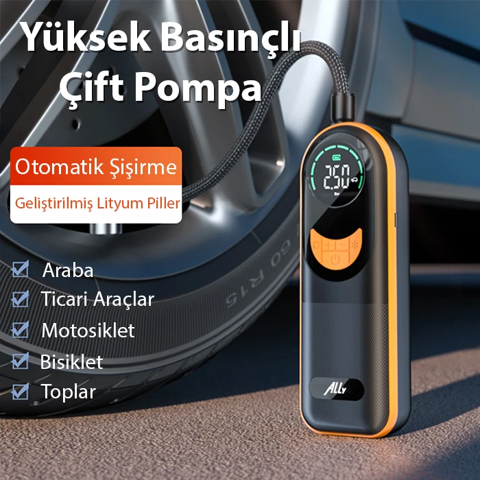 ALLY ST-5520 Dijital Basınç Göstergeli Oto Lastik Şişirme Pompası Hava Kompresörü-(5775) - Siyah