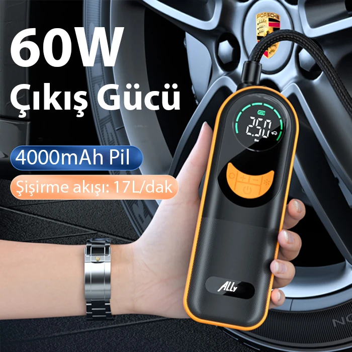 ALLY ST-5520 Dijital Basınç Göstergeli Oto Lastik Şişirme Pompası Hava Kompresörü-(5775) - Siyah