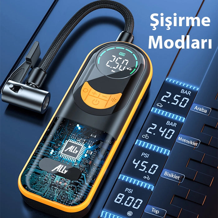 ALLY ST-5520 Dijital Basınç Göstergeli Oto Lastik Şişirme Pompası Hava Kompresörü-(5775) - Siyah