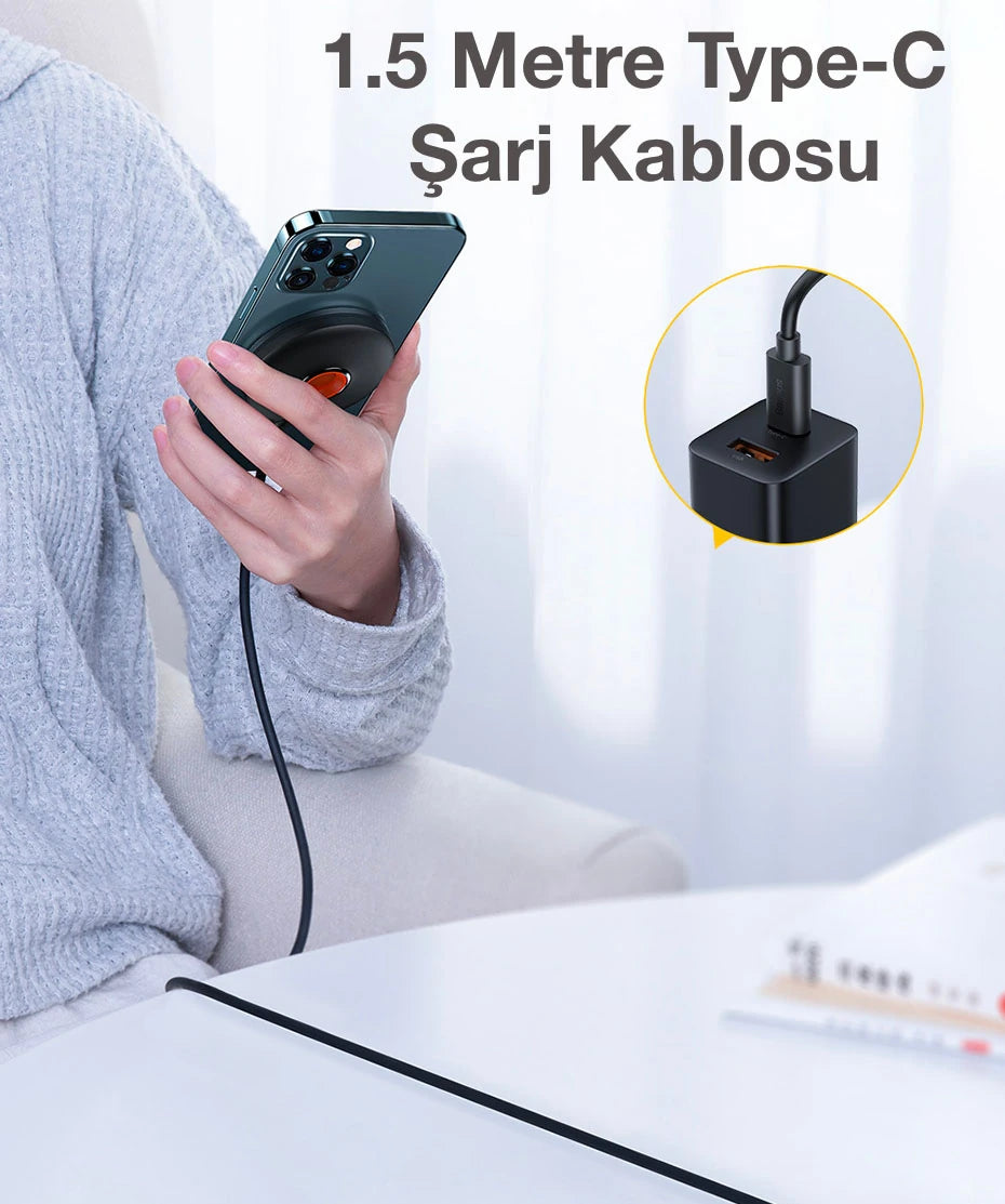 Baseus Simple iPhone 15-14 -13-12 Serisi Manyetik Kablosuz Şarj Standı-(5775) - Siyah