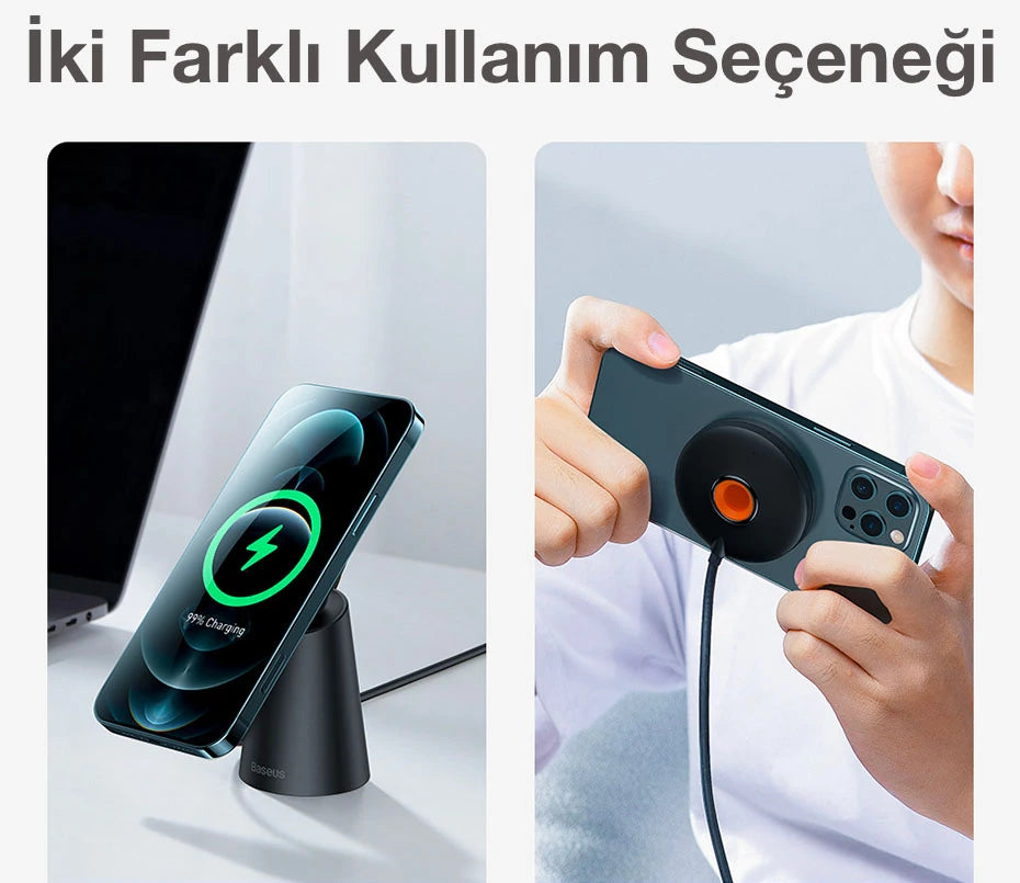 Baseus Simple iPhone 15-14 -13-12 Serisi Manyetik Kablosuz Şarj Standı-(5775) - Siyah