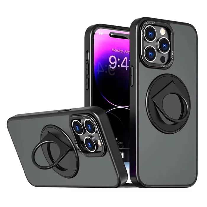 ALLY iPhone 15 Pro Max İçin Magsafe Uyumlu Yüzük Standlı Manyetik Silikon Kılıf-(5775) - Siyah