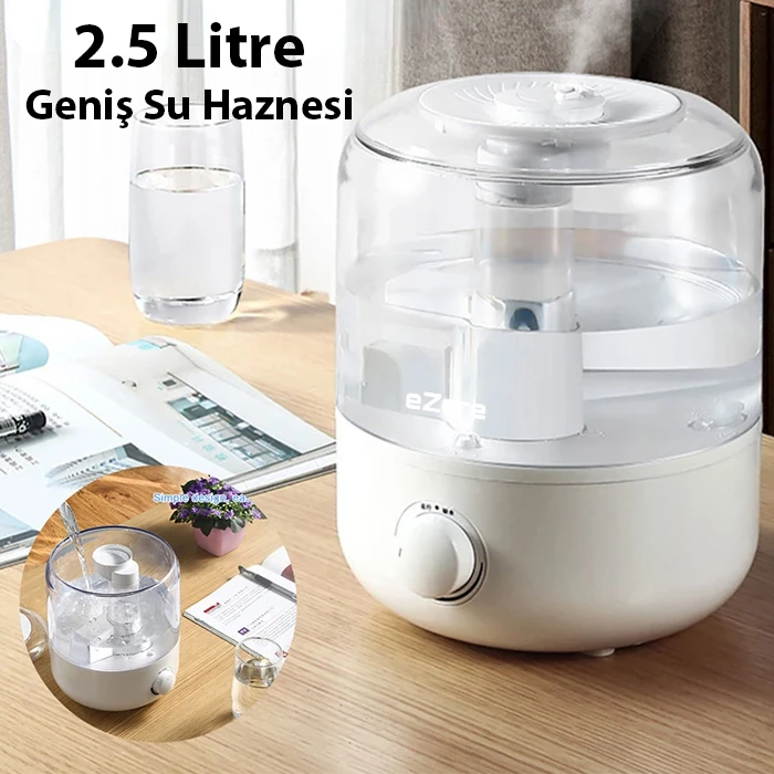 EZERE Yatak Odası için Üstten Doldurmalı 25 L Büyük Su TankıOtomatik Kapanma Sessiz Soğuk Sisli Nemlendirici-(5775) - Beyaz