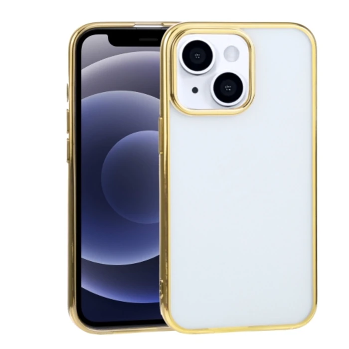 iPhone 13 6.1inç Lazer Kaplama Renkli Kenar Şeffaf Kılıf-(5775) - Gold