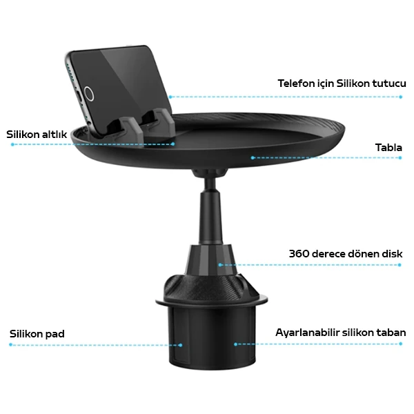 ALLY HS-P05 Universal Araç İçi Telefon Tutucu - Yemek Masası-(5775) - Siyah