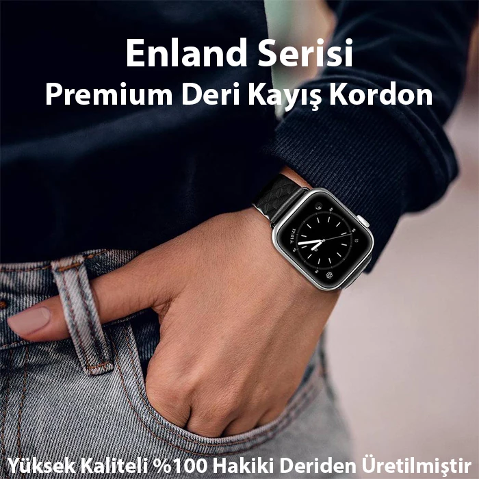 Dux Ducis Apple Watch 38/40/41MM için Enland Serisi Premium Deri Kayış Kordon-(5775) - Siyah