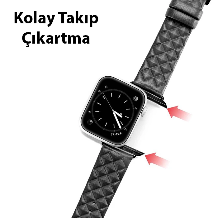 Dux Ducis Apple Watch 38/40/41MM için Enland Serisi Premium Deri Kayış Kordon-(5775) - Siyah