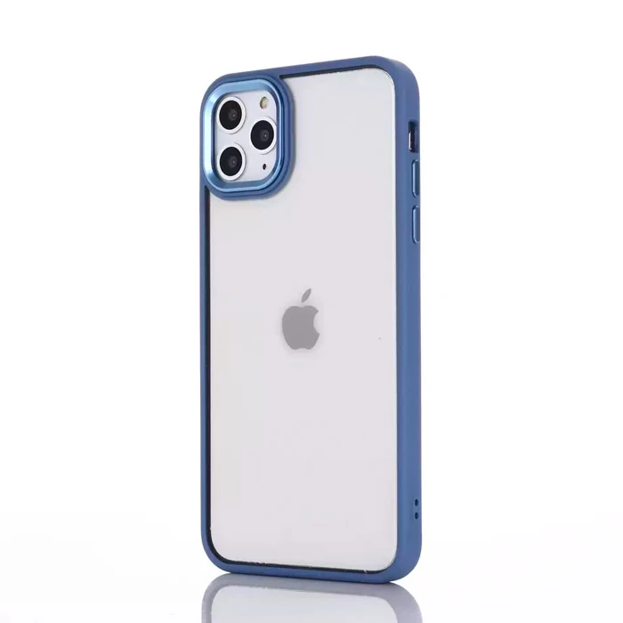 Ally iPhone 13 Pro Max 6.7inç Kılıf Parlak Renkli Çerçeveli Ultra Lüx TPU Silikon Kılıf-(5775) - Mavi
