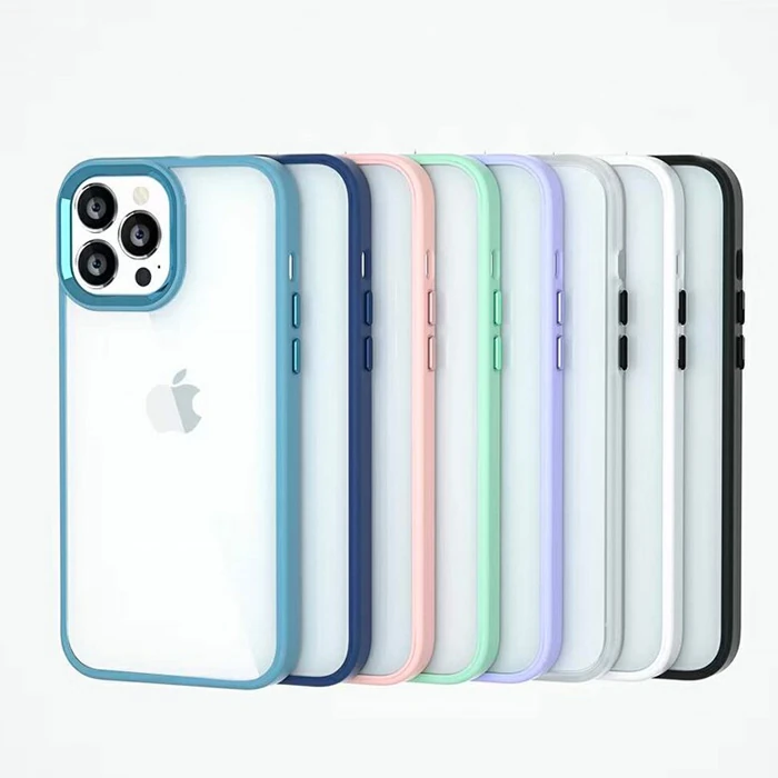 Ally iPhone 13 Pro Max 6.7inç Kılıf Parlak Renkli Çerçeveli Ultra Lüx TPU Silikon Kılıf-(5775) - Mavi