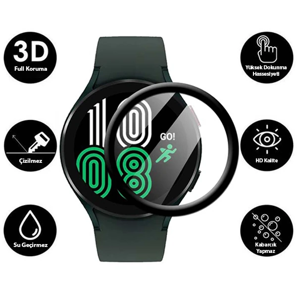 Sm Galaxy Watch 4 40mm 3D Full Kaplama Ekran Koruyucu PET+PMMA-(5775) - Siyah