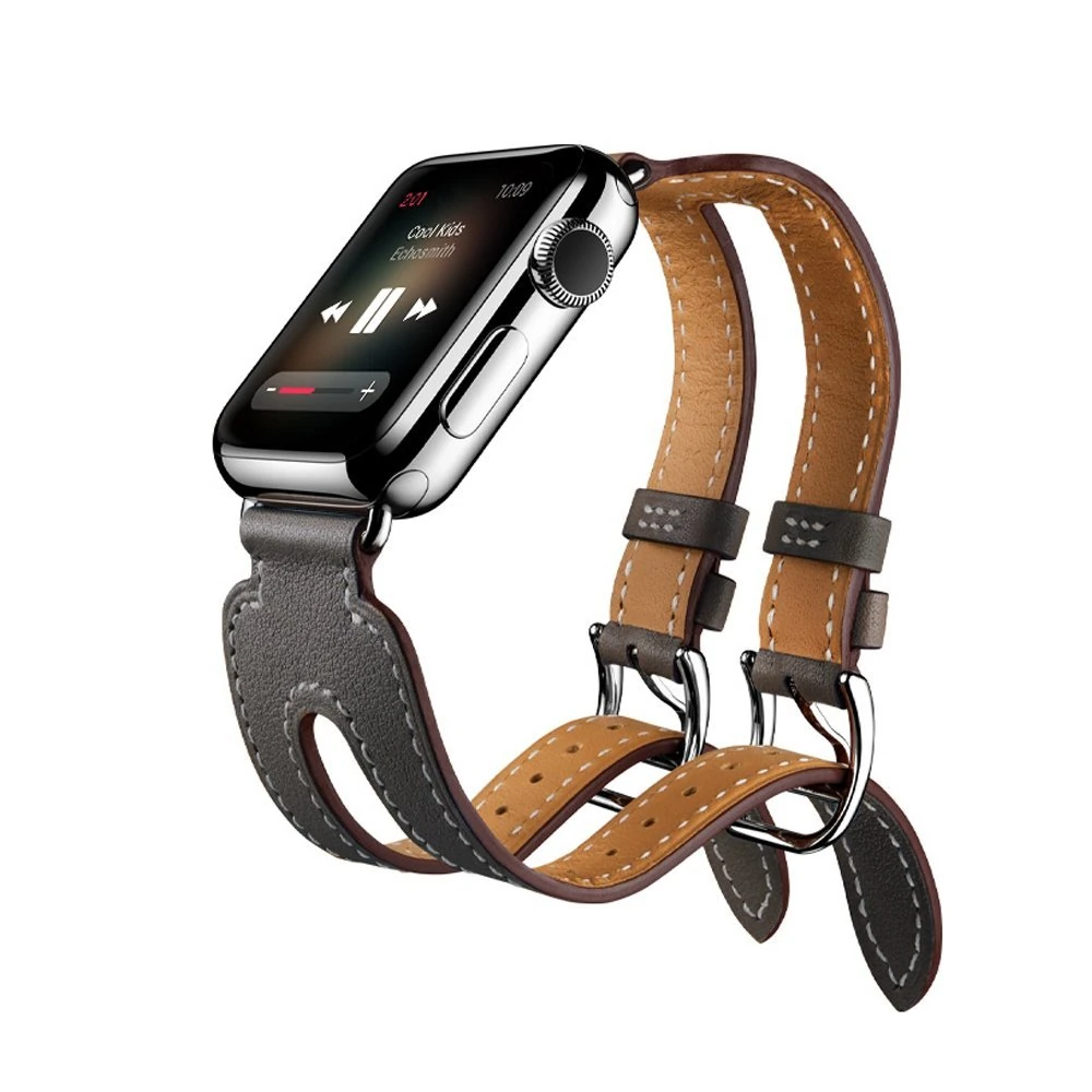 Ally Apple Watch 7-8 41mm 6-5-4 40mm Çift Kayış Kordon Kayış 3-2-1 38mm-(5775) - Siyah