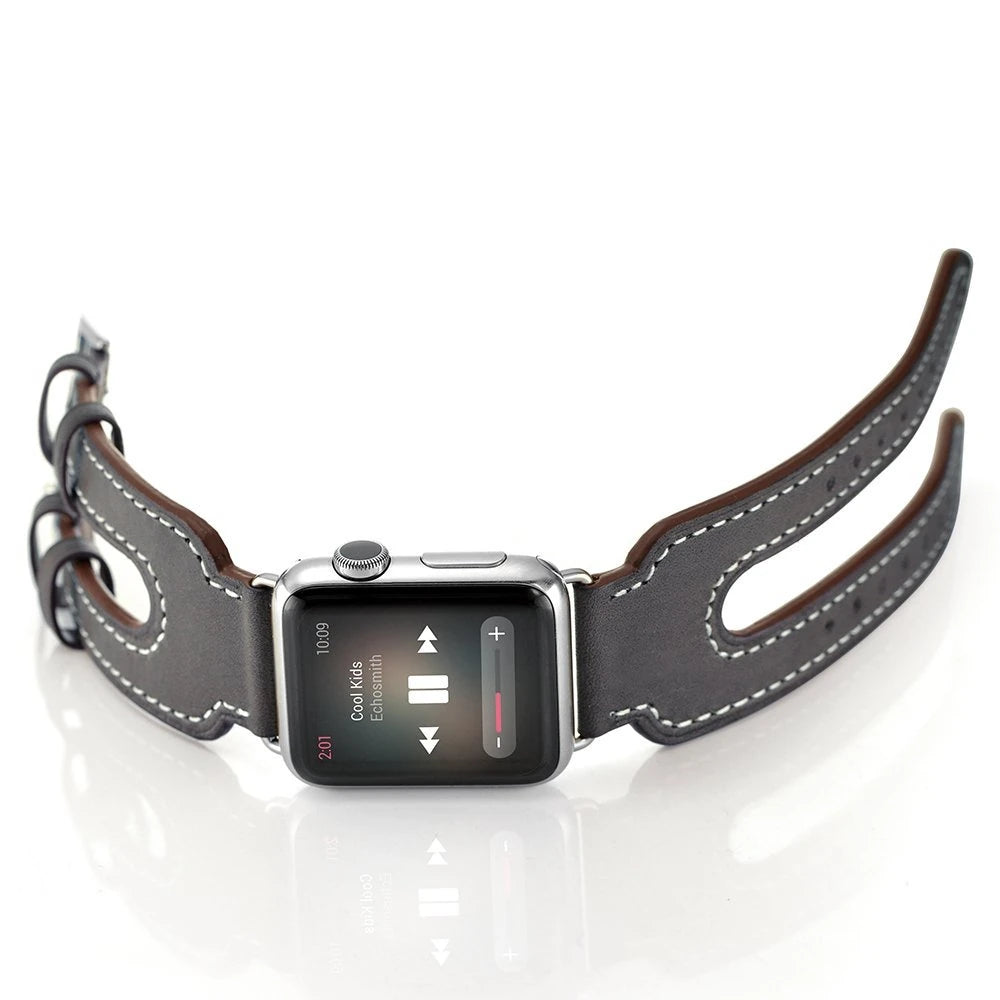 Ally Apple Watch 7-8 41mm 6-5-4 40mm Çift Kayış Kordon Kayış 3-2-1 38mm-(5775) - Siyah