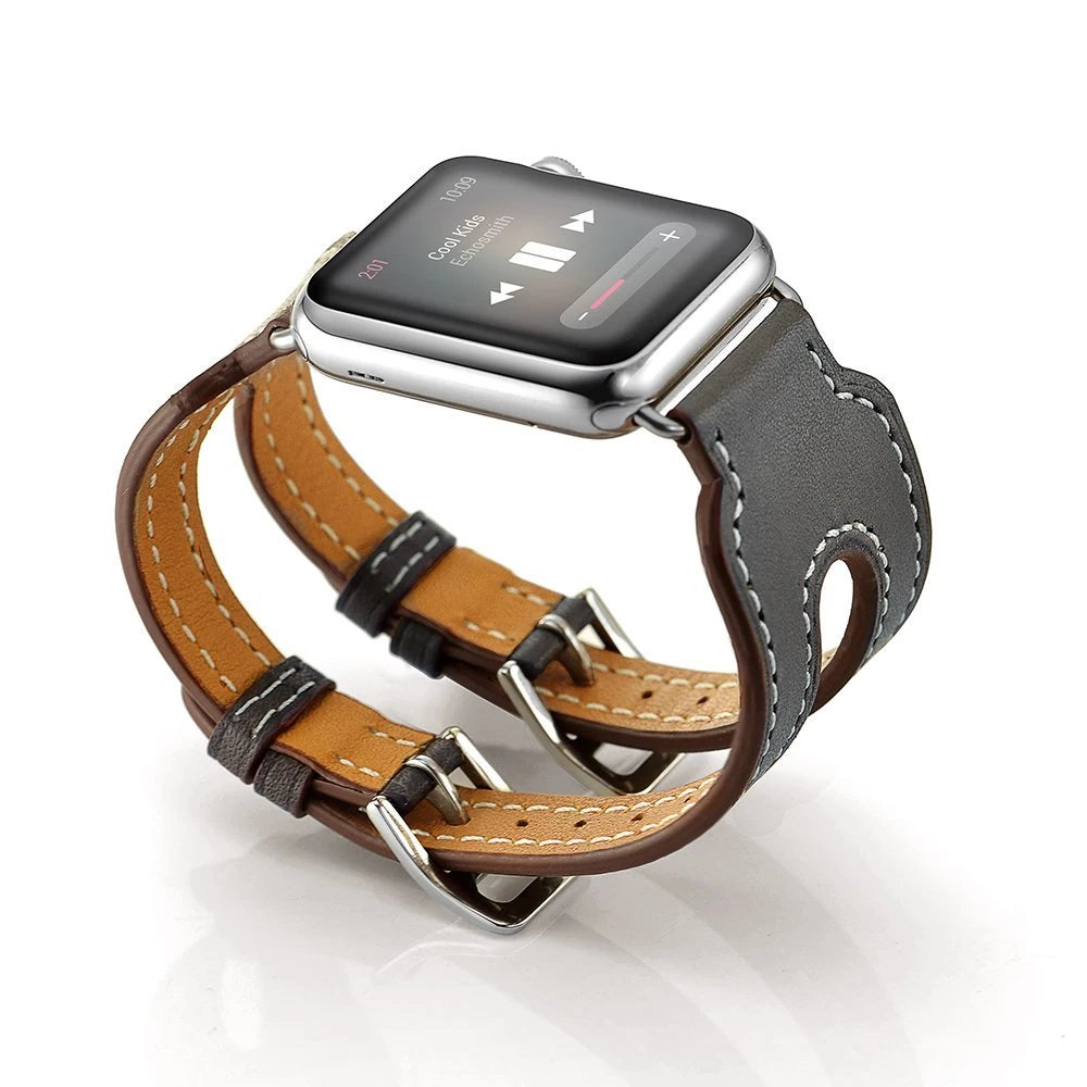 Ally Apple Watch 7-8 41mm 6-5-4 40mm Çift Kayış Kordon Kayış 3-2-1 38mm-(5775) - Siyah