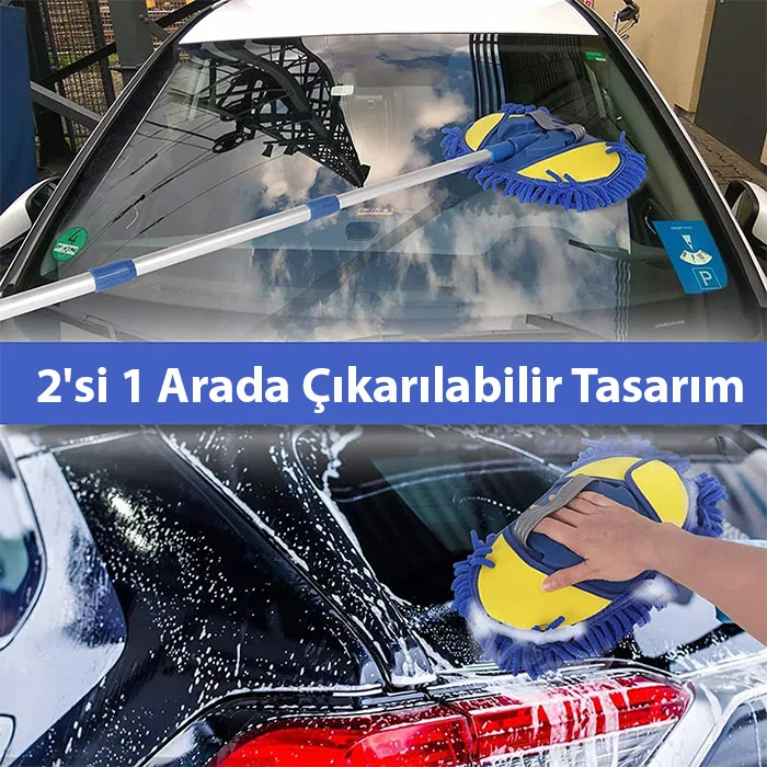 ALLY Mikrofiber Dönebilen Püsküllü Araba Yıkama Ve Temizleme Fırçası-(5775) - Mavi