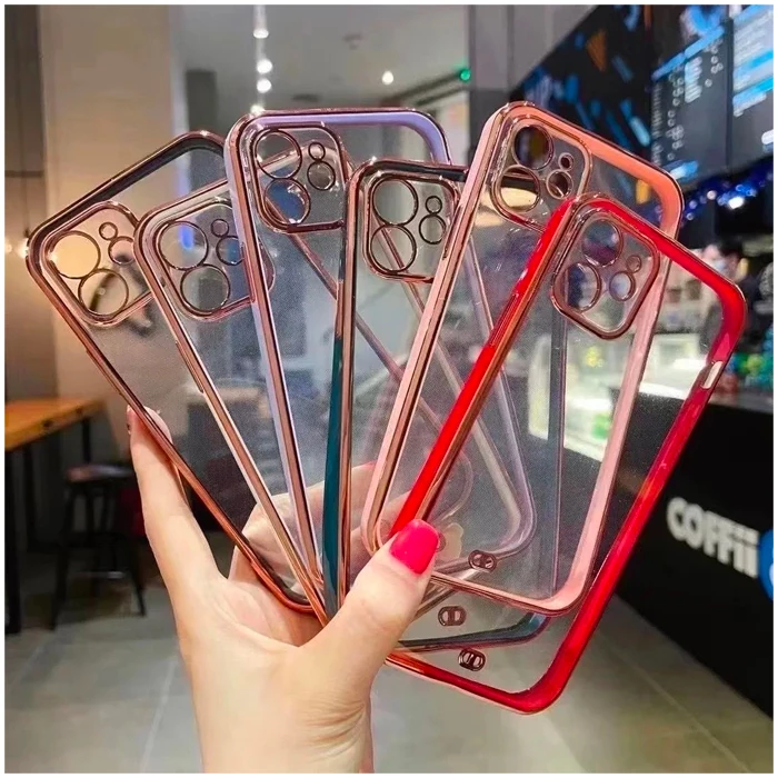iPhone 12 Mini 5.4inç Gold Çerçeve Kamera Korumalı Bumper Kılıf-(5775) - Yeşil