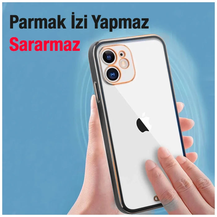 iPhone 12 Mini 5.4inç Gold Çerçeve Kamera Korumalı Bumper Kılıf-(5775) - Yeşil