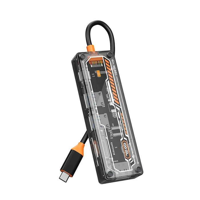 ALLY 6in1 Type-c To USB3.0 + USB2.0 + Type-c PD 100W + SD + TF + HDMI  Çoğaltıcı Transparan Hub-(5775) - Şeffaf 2