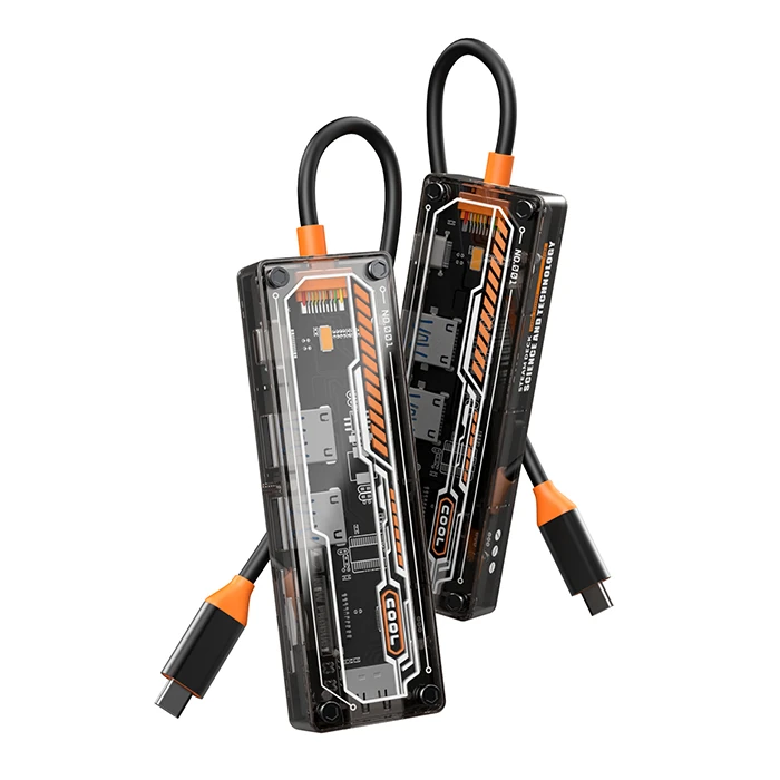 ALLY 6in1 Type-c To USB3.0 + USB2.0 + Type-c PD 100W + SD + TF + HDMI  Çoğaltıcı Transparan Hub-(5775) - Şeffaf 2