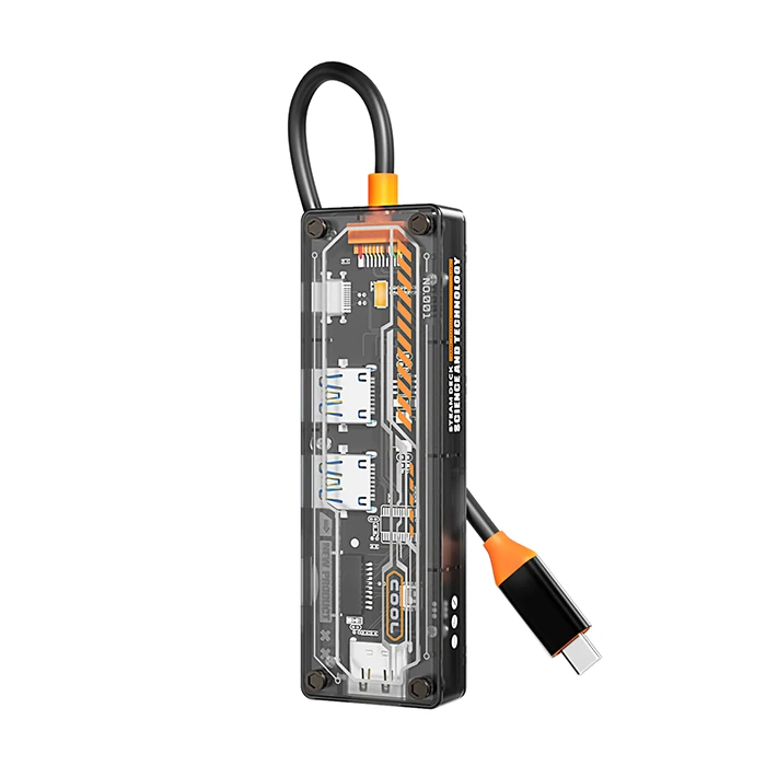 ALLY 6in1 Type-c To USB3.0 + USB2.0 + Type-c PD 100W + SD + TF + HDMI  Çoğaltıcı Transparan Hub-(5775) - Şeffaf 2