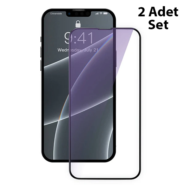Baseus iPhone 13 Pro Max 0.3mm Full Çerçeve Cam Ekran Koruyucu 2 Adet Set-(5775) - Siyah