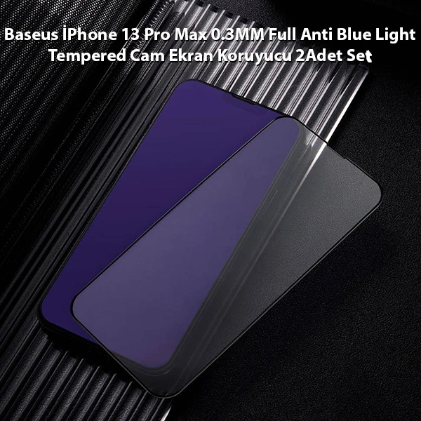Baseus iPhone 13 Pro Max 0.3mm Full Çerçeve Cam Ekran Koruyucu 2 Adet Set-(5775) - Siyah