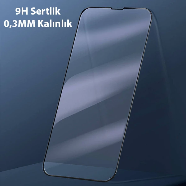Baseus iPhone 13 Pro Max 0.3mm Full Çerçeve Cam Ekran Koruyucu 2 Adet Set-(5775) - Siyah