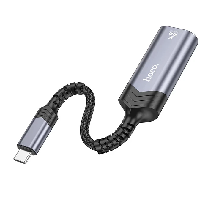 Hoco UA26 Type-c OTG RJ45 İnternet Adaptörü Dönüştürücü 1000 Mbps-(5775) - Gri