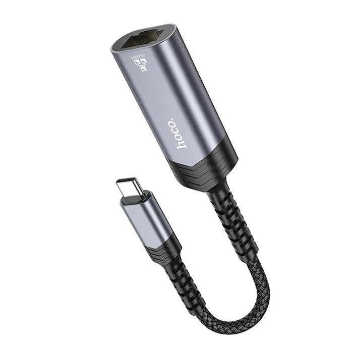 Hoco UA26 Type-c OTG RJ45 İnternet Adaptörü Dönüştürücü 1000 Mbps-(5775) - Gri